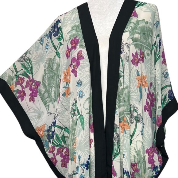 Gibson & Latimer Floral Print Kimono Cardigan With Tassels Oversized Size Small - Picture 3 of 4